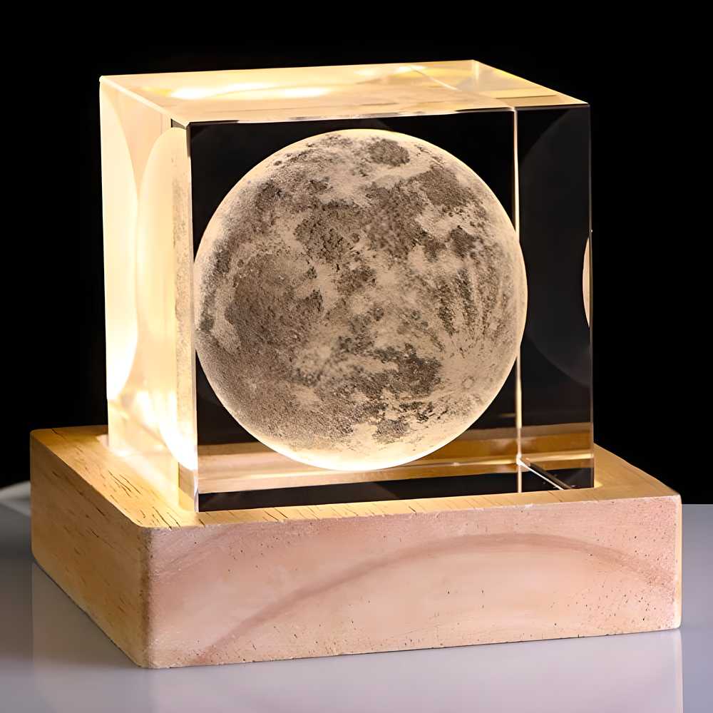 3D Crystal Cube Moon with LED Night Lamp